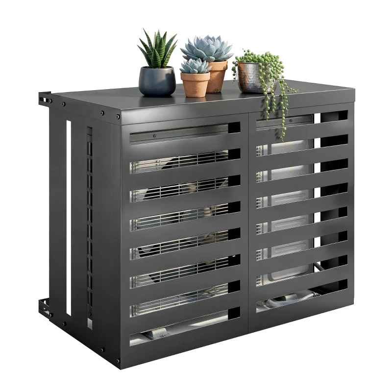 Outsunny Husă pentru aer condiționat exterior, din oțel galvanizat, Gard cu lamele pentru grădină, Gri închis