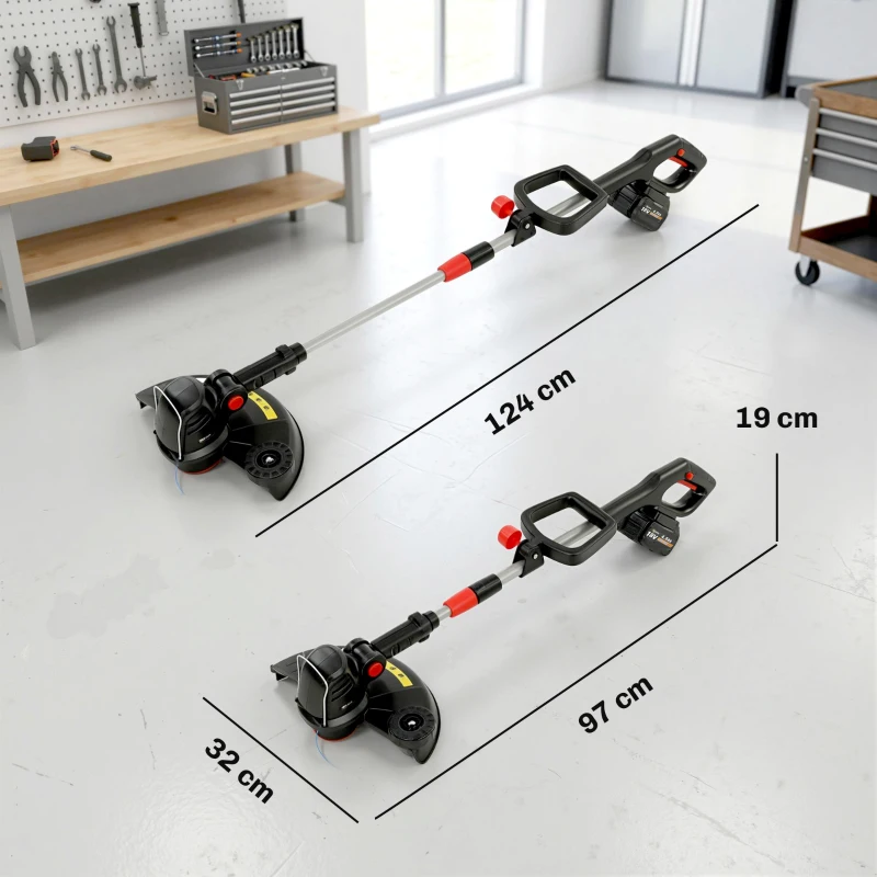 Outsunny Recortabordes a batería 2 en 1, desbrozadora con 30 cm de ancho de corte, mango ajustable y cabeza inclinable para jardín y patio Plateado