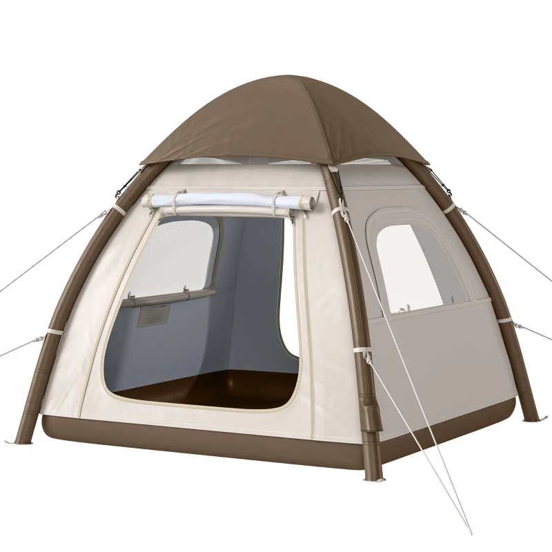 Outsunny Opblaasbare Tent 3 Personen Snelle Opzet Outdoor Camping Tent met Luchtpomp Meshramen Afneembaar Dak