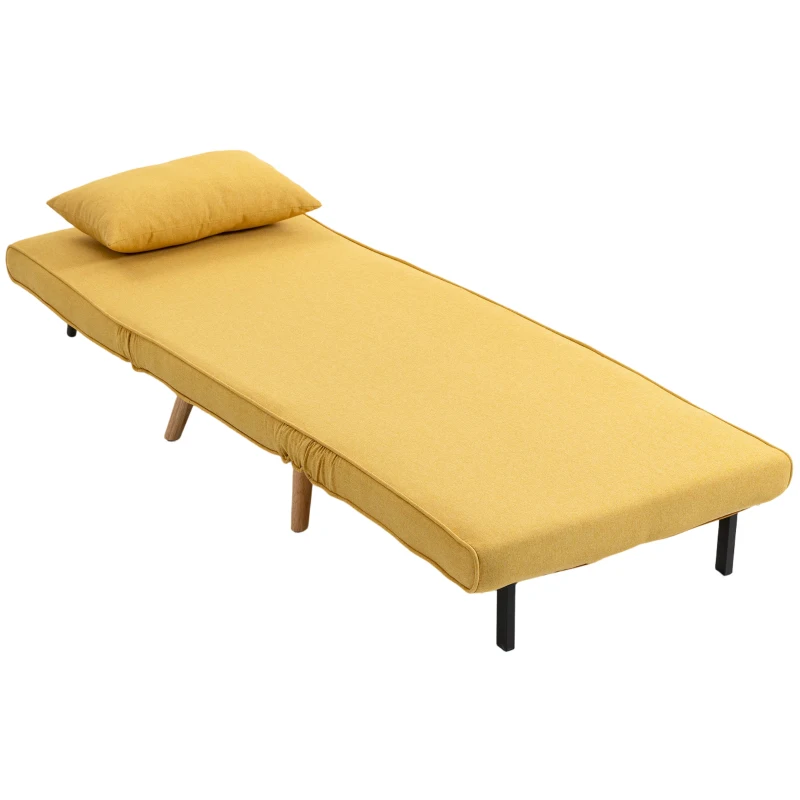 HOMCOM Sofá-Cama Individual Dobrável com Encosto Ajustável em 5 Posições, Sofá-Cama Estofado com Almofada 72x75x85 cm Amarelo