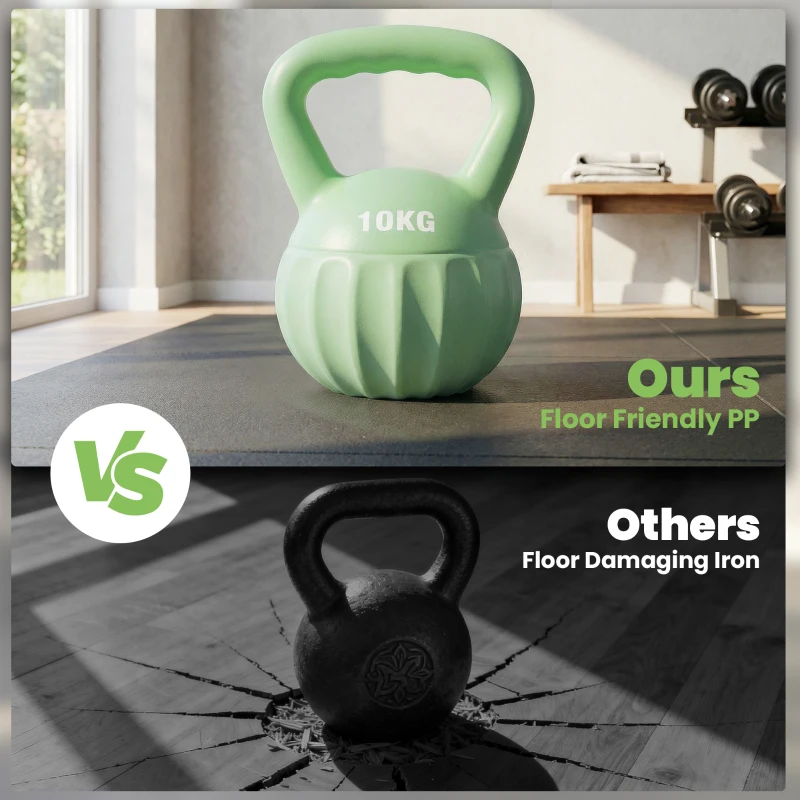 SPORTNOW Kettlebell kula treningowa 6 kg z piaskiem, dla początkujących, do ćwiczeń siłowych w domu, 21 x 21 x 27 cm, zielona
