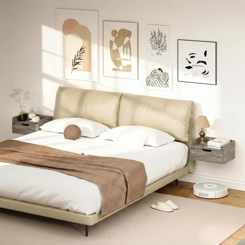 HOMCOM Lot de 2 tables de chevet murales, tables de nuit avec tiroir et plateau à rebords surélevés, 40x30x19,5cm, gris