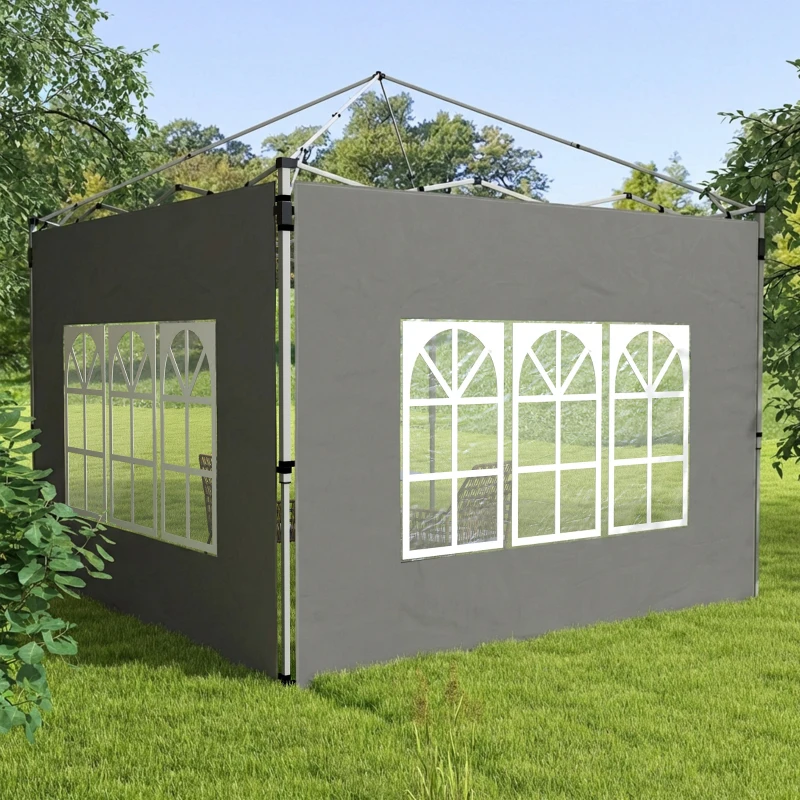 Outsunny Gazebo Side Panels, Sides Replacement with Window for 3x3(m) or 3x4m Pop Up Gazebo, 2 Pack, Dark Grey