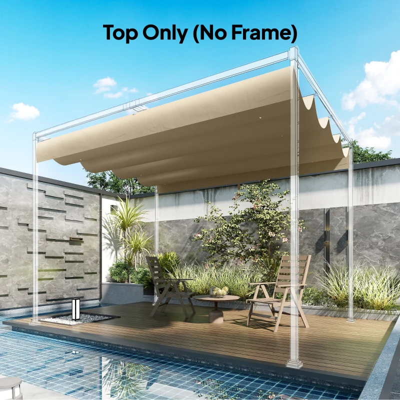 Outsunny Retractable Pergola Canopy Only, 3.92 x 3.5 m, UV30+ Replacement Canopy Cover for 4 x 3 m Pergola, Khaki