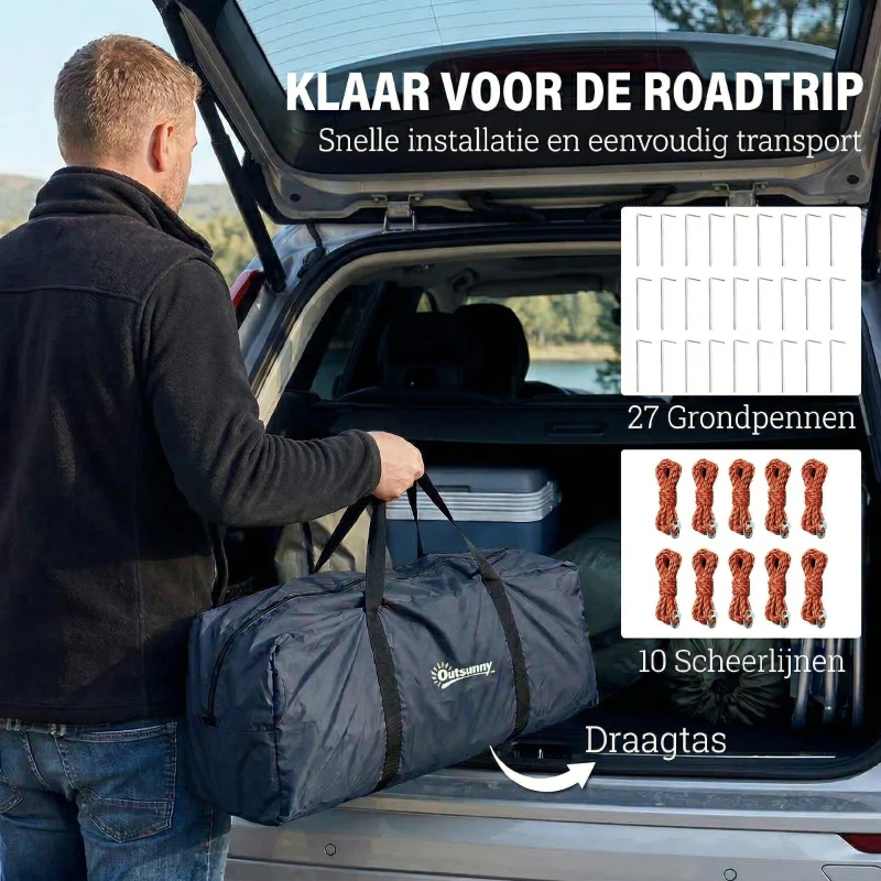 Outsunny Tunnelzelt 4 Personen Familienzelt mit Schlaf- und Wohnzimmer 6 Fenstern 3 Türen Bodenplane Stehhöhe 3000 mm Wassersäule