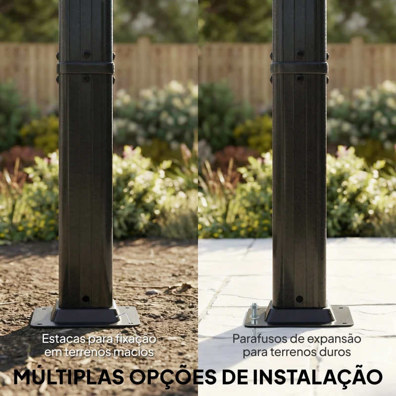 Outsunny Pérgola de Jardim 4x3 m com Cortinas Automáticas e Teto Retrátil Pérgola com UPF50+ Cinzento Escuro