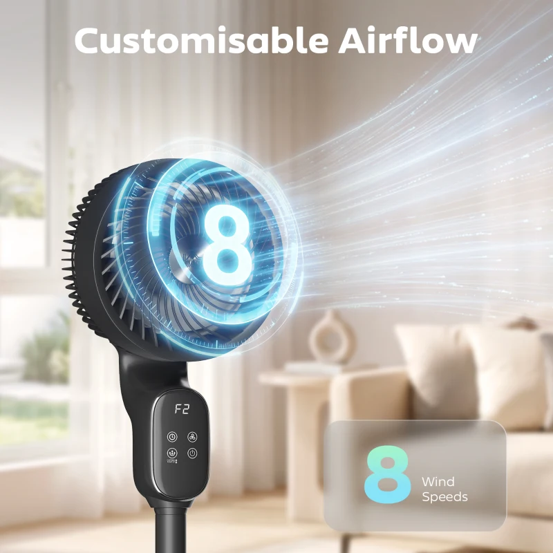 HOMCOM 20 dB Silent Standing Fan for Bedroom, 39" Pedestal Fan with Remote, 90° Oscillating, 8 Speeds, Adjustable Height, Black