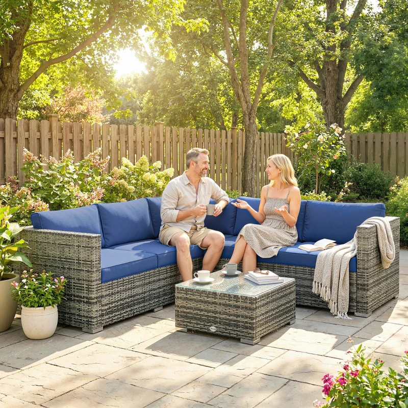 Outsunny Four-Piece Rattan Sofa Set - Blue