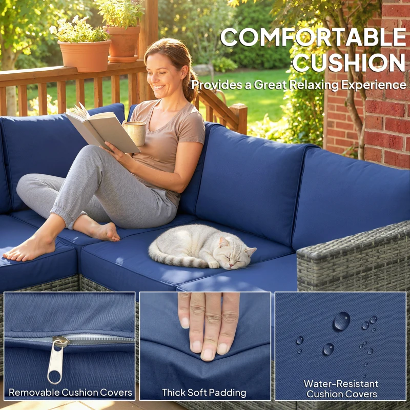 Outsunny Four-Piece Rattan Sofa Set - Blue