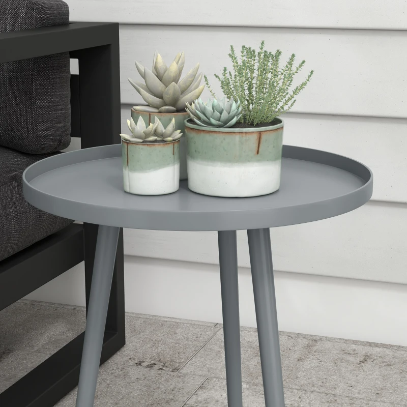 Outsunny Round Garden Coffee Table, Outdoor Side Table with Rounded Steel Edge, Ø40 x 50H cm, Grey