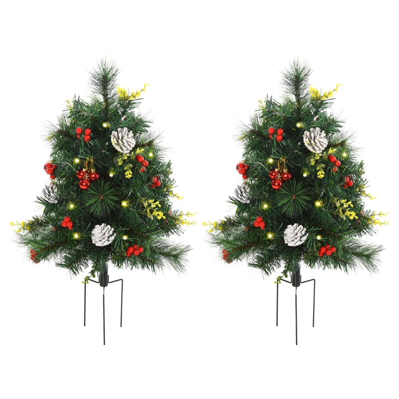 HOMCOM 2-er Set Weihnachtsbume Mini Knstlicher Christbaum mit  Tannenzapfen und rote Beere, Kugeln und Warmwei LED-Lichtern IP44 Grn PVC  Metall 33 x 75 cm | Aosom.de