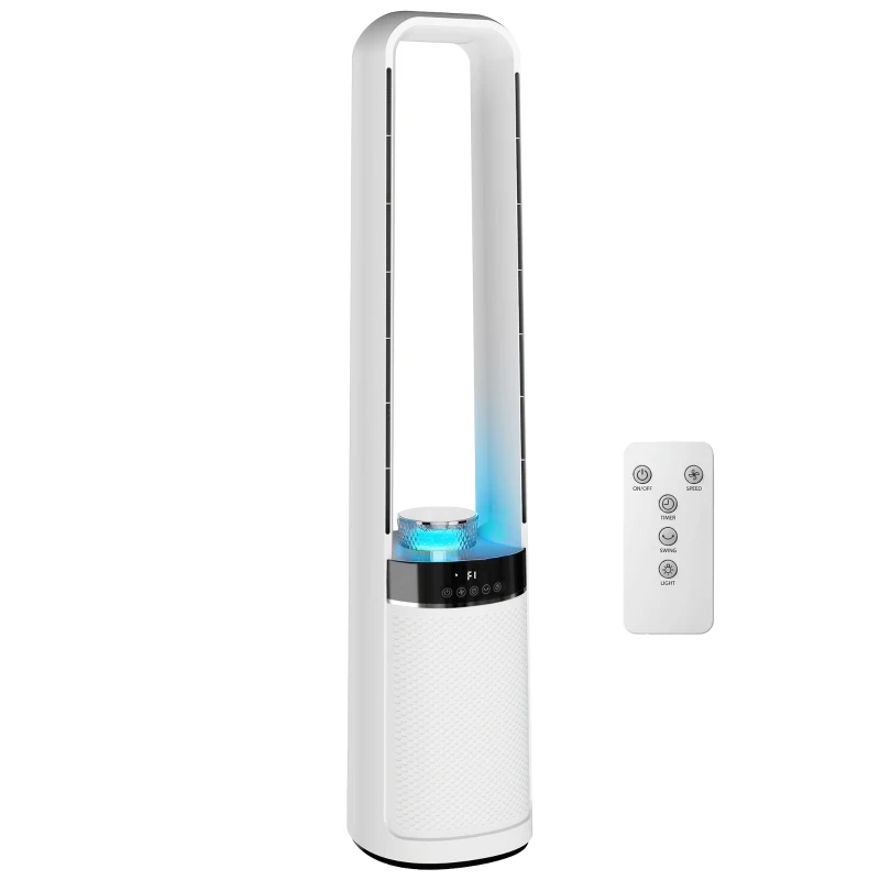 HOMCOM Ventilatore Torre Senza Pale, Silenzioso 36dB, 94 cm, Bianco, Camera da Letto