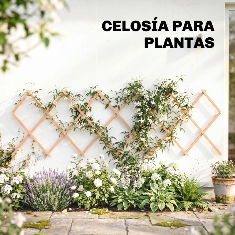 Outsunny Enrejado de Jardín de Madera Extensible Soporte para Plantas Trepadoras Rosas y Parra 180x60 cm Marrón Claro