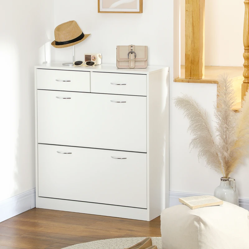 HOMCOM Sapateira Estreito com 2 Compartimentos e 2 Gavetas para 12 Pares de Sapatos 80x30x91,5 cm Branco