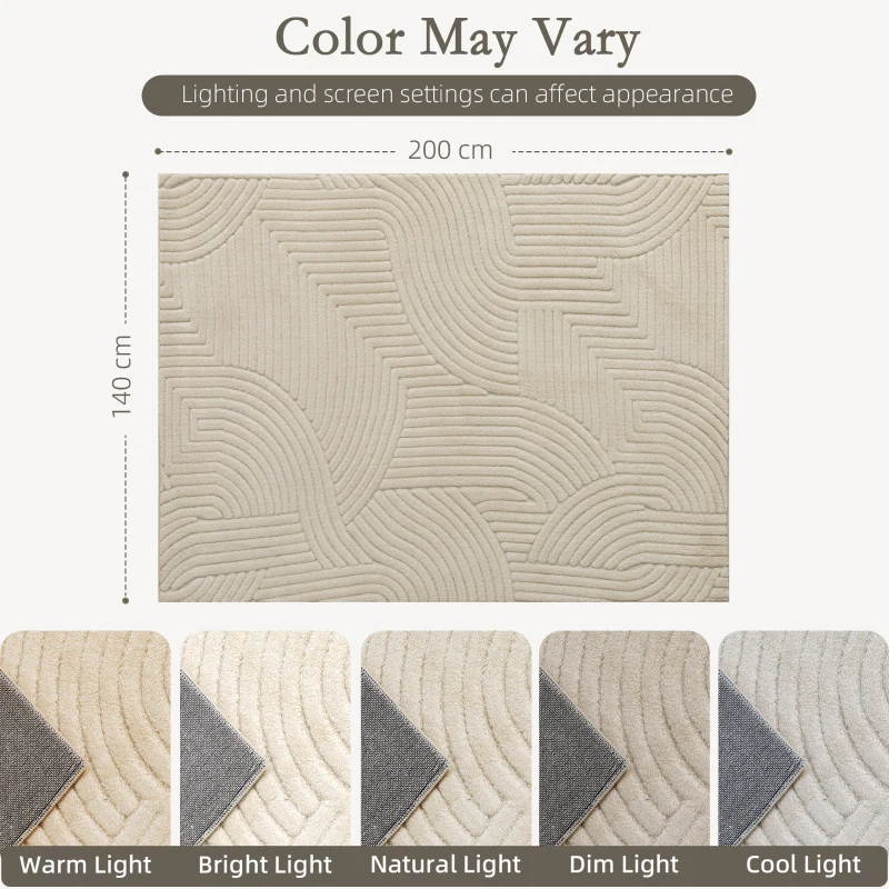 HOMCOM Modern Geometric Rug, Thick & Plush, Non-Slip, 200 x 140 cm – Cream, Living Room/Bedroom/Office