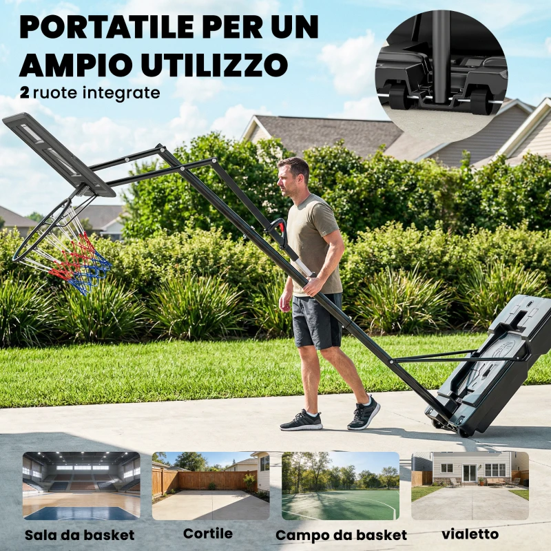 SPORTNOW Canestro Basket Canestro da Basket Regolabile 235-305cm Infrangibile Nero
