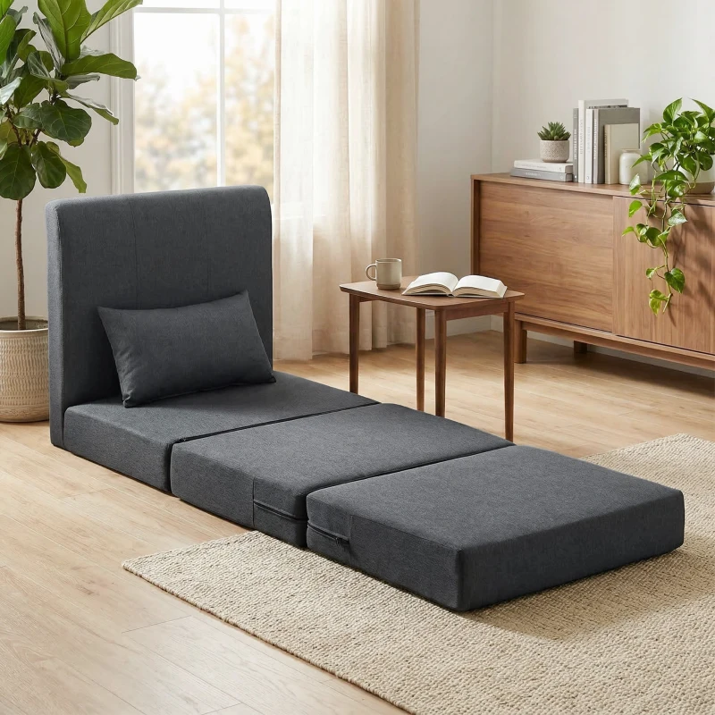 HOMCOM 2-in-1 Schlafsessel Klappbares Sofa-Bett mit Leinenstruktur, Gepolstertes Gästebett Klappstuhl, Dunkelgrau