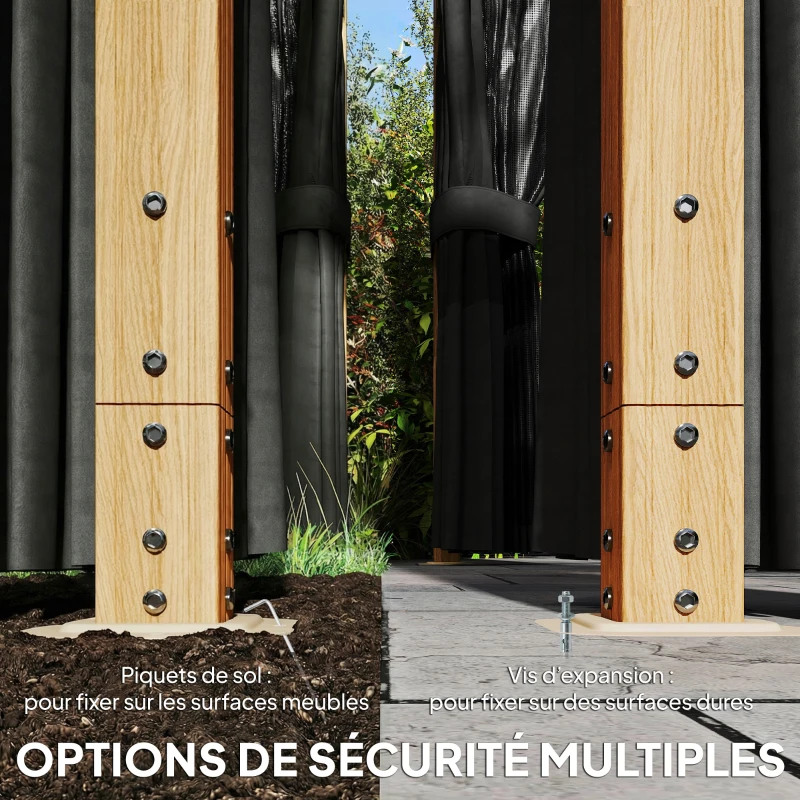 Outsunny Tonnelle de Jardin Pavillon Extérieur Aspect Bois Toit Rigide en Polycarbonate UV50+ Imperméable 398x298x262cm Naturel