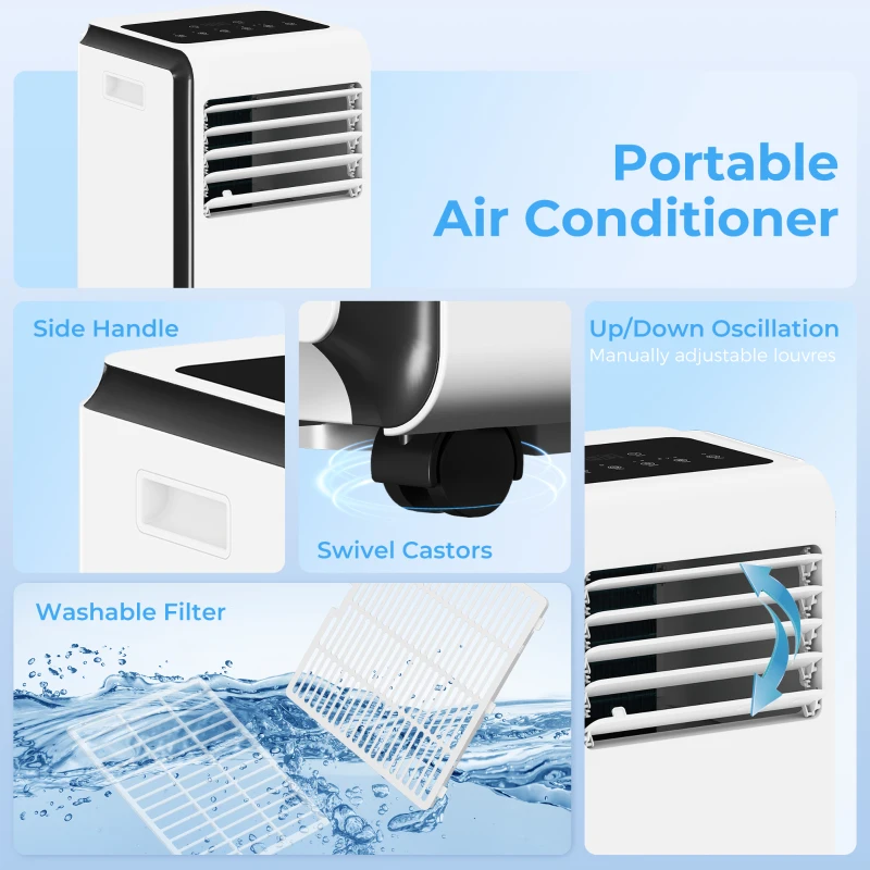 HOMCOM Portable Air Conditioner 9000 BTU, 4-in-1 Air Conditioning Unit with Cooling, Dehumidifier, Fan, Sleep Mode, White