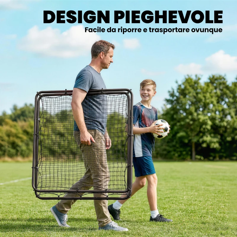 SPORTNOW Rete di Rimbalzo per Calcio con 5 Angoli Regolabili, Rete Multi-Sport per Allenamento, Nero