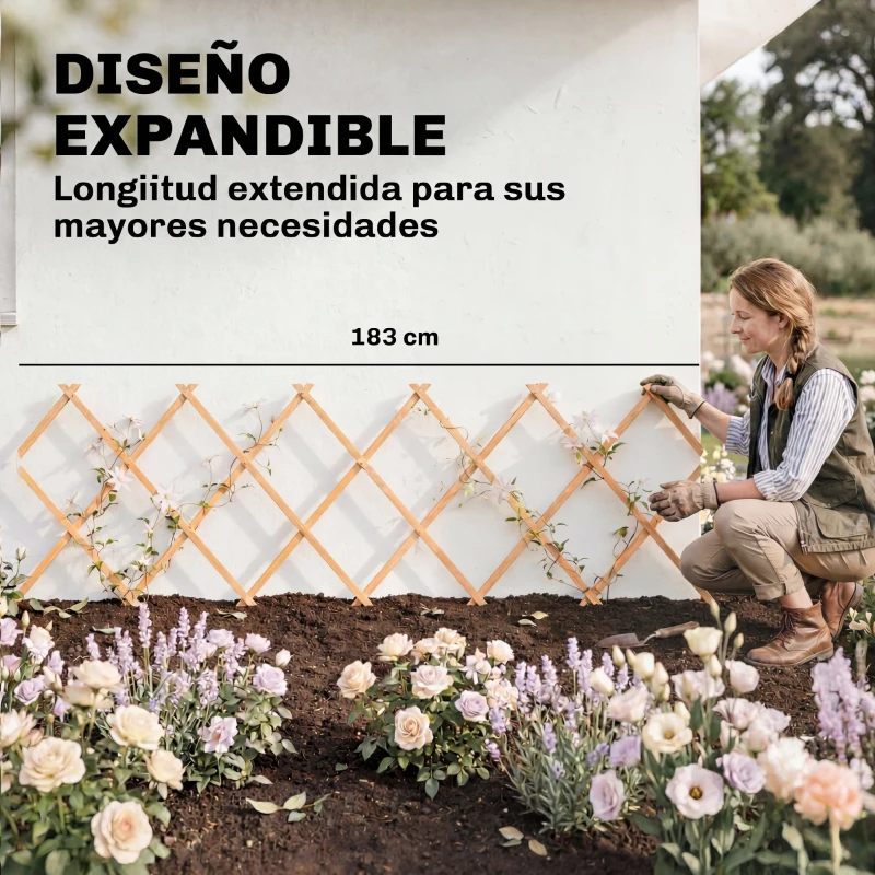 Outsunny Enrejado de Jardín de Madera Extensible Soporte para Plantas Trepadoras Rosas y Parra 180x60 cm Marrón Claro