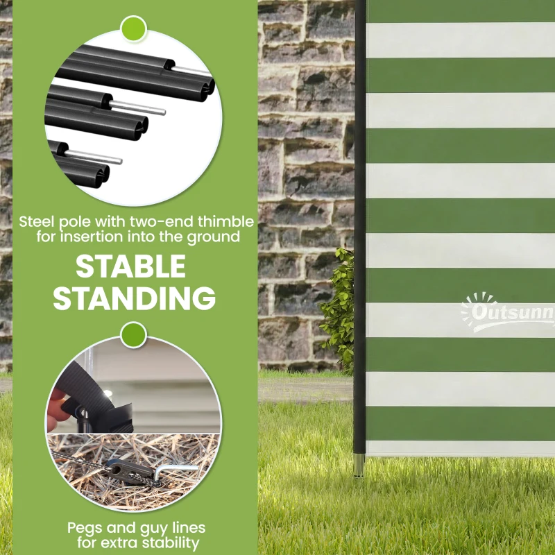 Outsunny 4 Pole Camping Windbreaks, Beach Wind Shield Shelter with Carry Bag and Steel Poles, 540cm x 150cm, Army Green