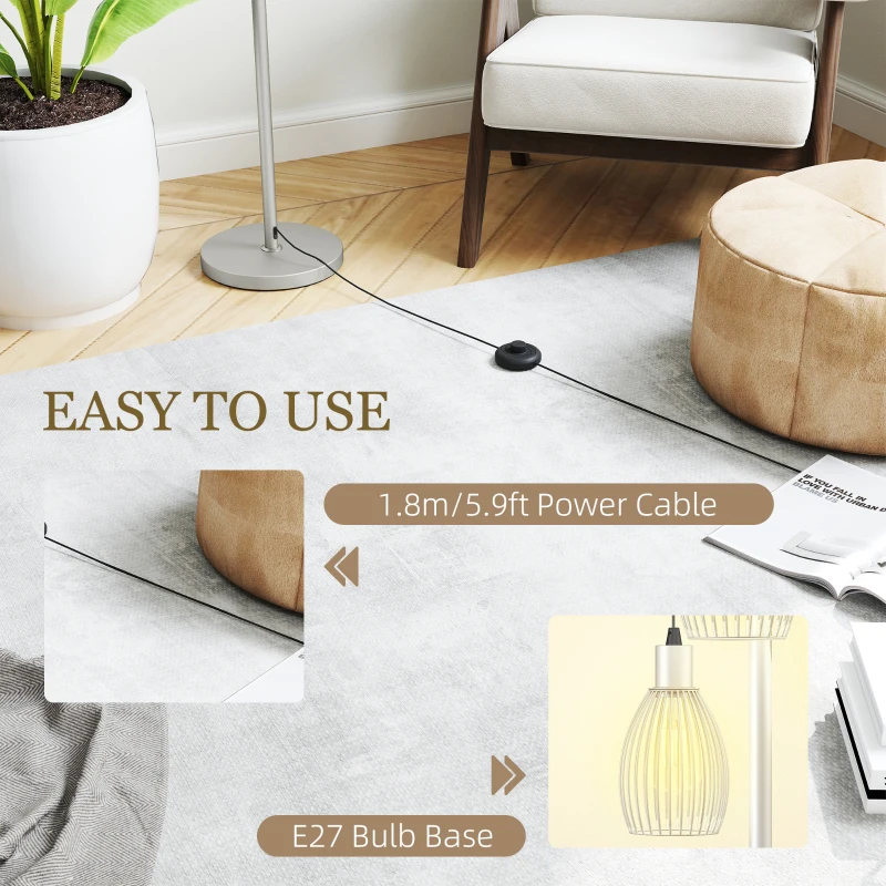 HOMCOM 3-Light Floor Lamp, 170cm Industrial Dimmable Standing Lamp with Steel Wire Cage Lampshades for Living Room, Bedroom, Dining Room, Study, Bulb Not Included, Silver Tone