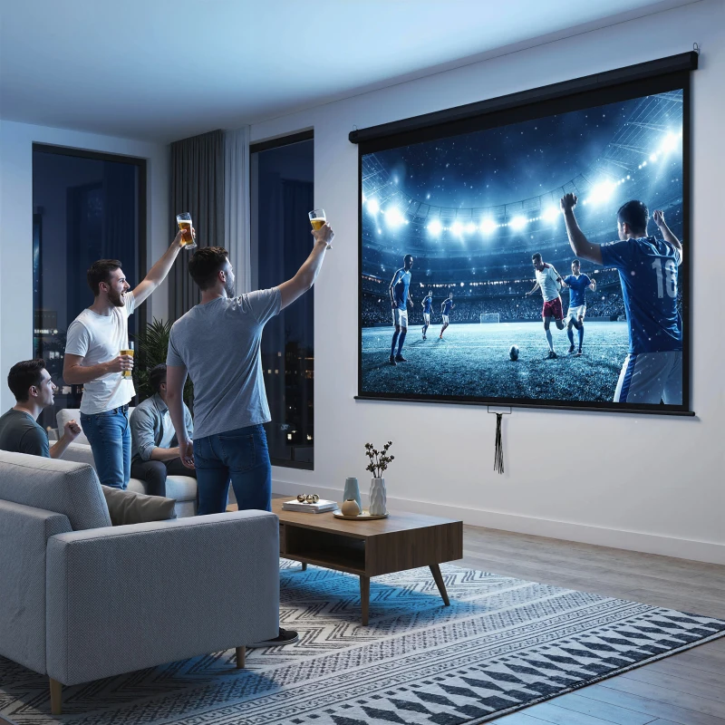 HOMCOM Pantalla de proyección 304,8 cm 4:3 HD 4K, carcasa metálica, pantalla altura ajustable manualmente, 244x183cm, negro