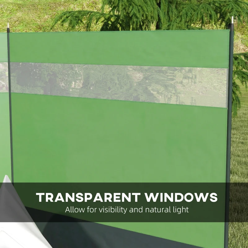 Outsunny Camping Windbreaker with Clear Windows and Steel Poles, for Beach Caravan Campervan, 440 x 140cm, Army Green