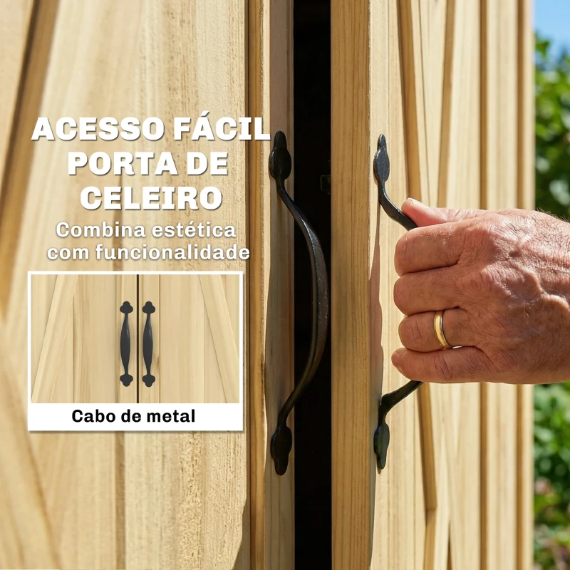 Outsunny Armário de Jardim em Madeira 93x53x168 cm Armário Exterior para Ferramentas com Portas Trancáveis 4 Prateleiras Madeira