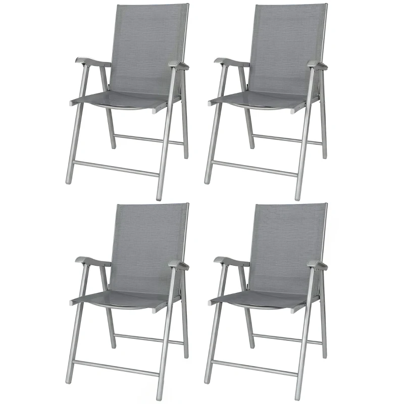 Outsunny Conjunto de 4 Sillas de Jardín Exterior Plegables con Respaldo Alto y Reposabrazos para Terraza Playa 58x62x97 cm Gris