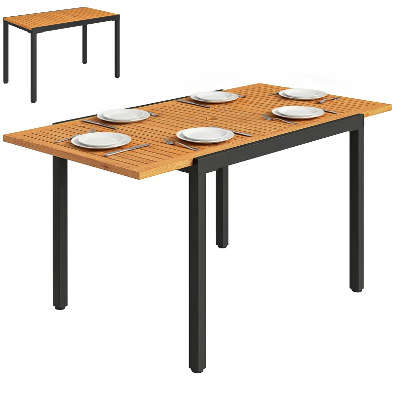 Outsunny Tavolo giardino allungabile 100/150x70 cm con foro ombrellone, Teak