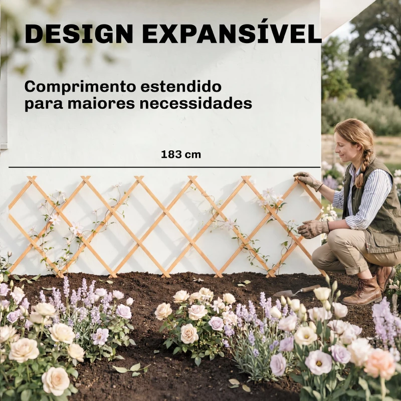 Outsunny Treliça de Jardim em Madeira Extensível Suporte para Plantas Trepadoras Rosas e Videiras 180x60 cm Castanho Claro