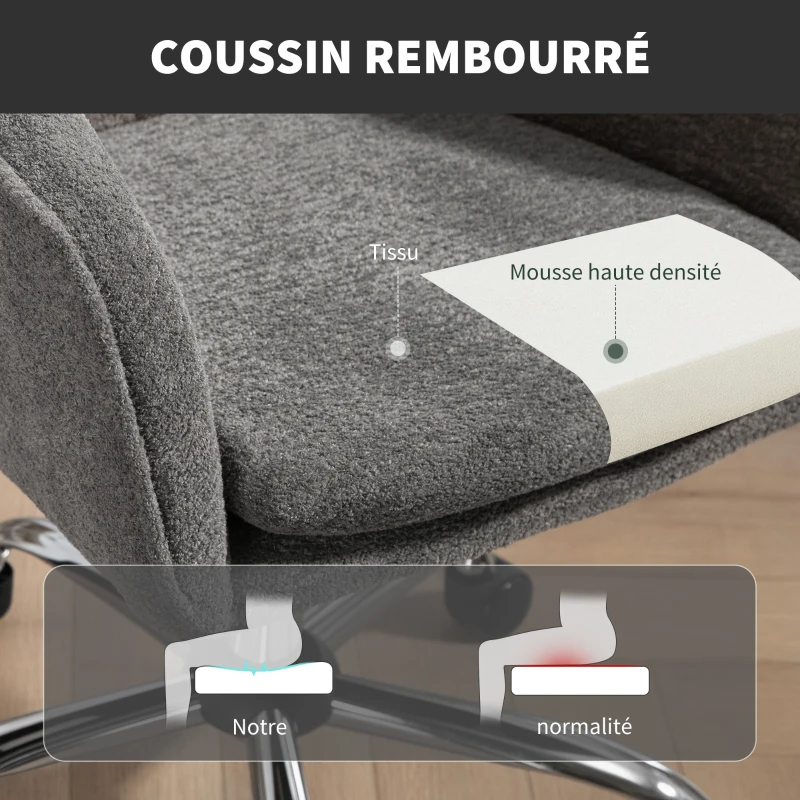 HOMCOM Chaise de bureau, fauteuil de bureau ergonomique réglable en hauteur, siège pivotante, fonction de bascule, gris