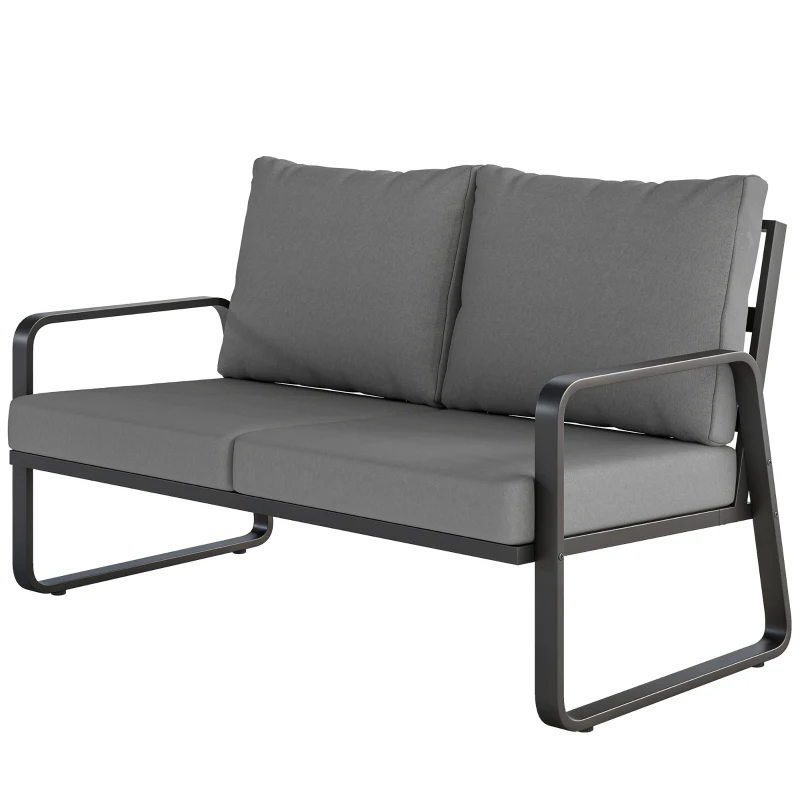 Outsunny Divano giardino 2 posti con cuscini sfoderabili, 121x69x69 cm, Grigio chiaro