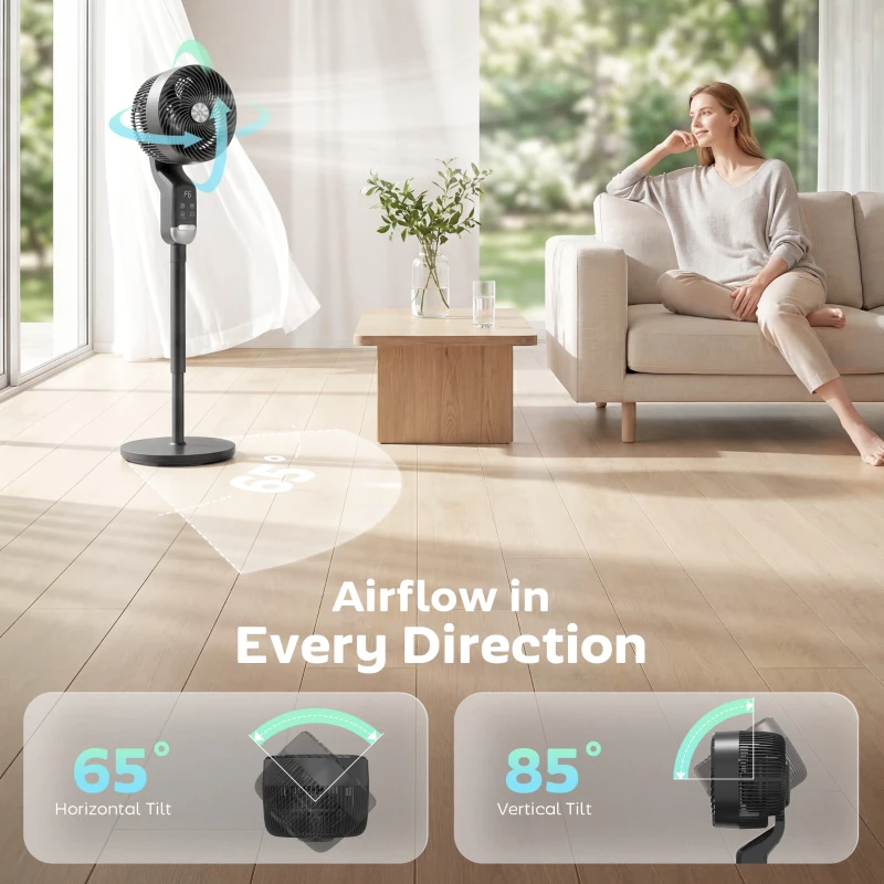 HOMCOM 20 dB Silent Standing Fan, 41" Pedestal Fan with Remote, 85° Oscillating, 8 Speeds, Adjustable Height, 12H Timer