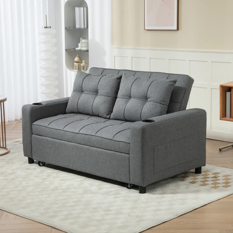 HOMCOM 2 Seater Sofa Bed Pull-Out Sofa Bed for Small Space - Charcoal Grey