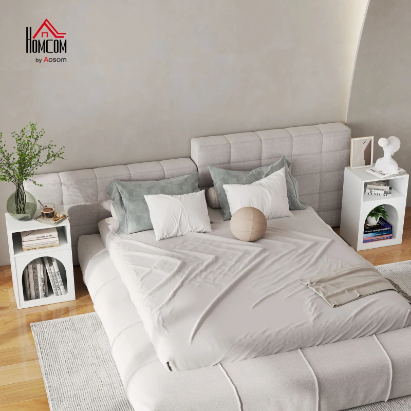 HOMCOM Lot de 2 tables de chevet, table de nuit avec compartiments ouverts, design arqué, 40 x 30 x 60 cm, blanc