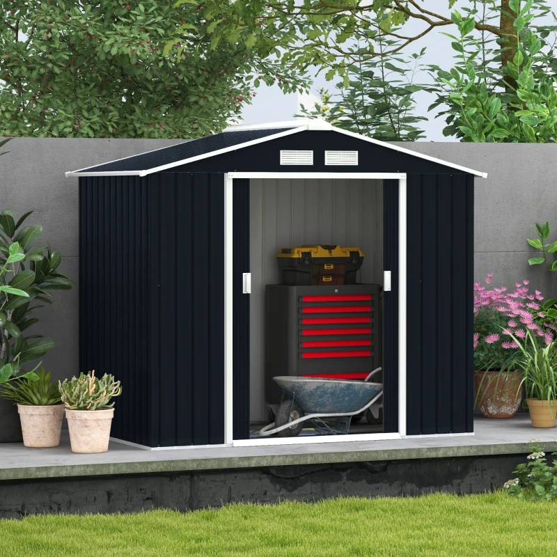 Outsunny 7 x 4ft Weatherproof Shed, Outdoor Bike Storage Shed with Ventilation Slots, Foundation Kit and Lockable Double Doors, Dark Grey