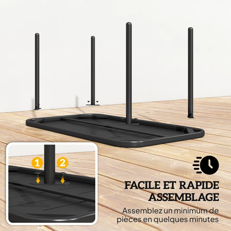 Outsunny Table Basse de Jardin en Acier Galvanisé, Plateau à Lattes, Table Rectangulaire aux Angles Arrondis, 90x50x43cm, Noir