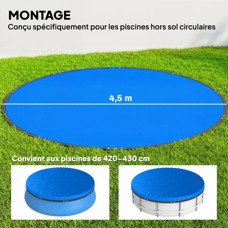 Outsunny Bâche de Piscine Ronde 450 cm Anti-Poussière et Imperméable avec Corde pour Piscines Hors Sol de 420-430 cm, Bleu