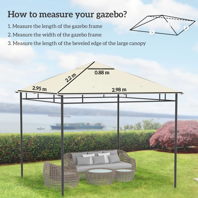 Outsunny Tetto di Ricambio Telo Sostitutivo per Gazebo Traspirante 3x3m