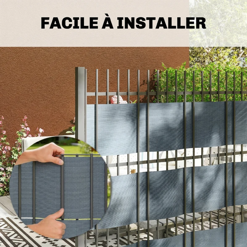 Outsunny Brise-vue PVC Rouleau Occultant 35m Bande de Protection Visuelle 450g/m² avec 120 Clips de Fixation Gris Anthracite