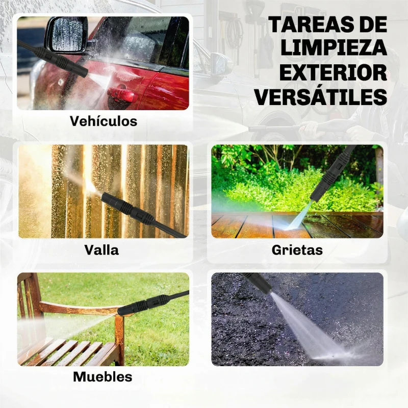 Outsunny Hidrolimpiadora de Alta Presión 1600W 120 Bar con Bomba Boquilla Ajustable y Parada Automática 29,5x22x60 cm Amarillo