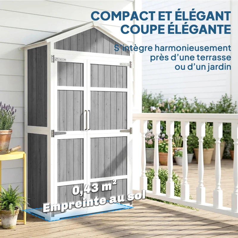 Outsunny Armoire de Jardin Abri de Jardin Étanche avec Toit en Métal Double Porte pour Outils de Jardinage 105x55x179cm Gris