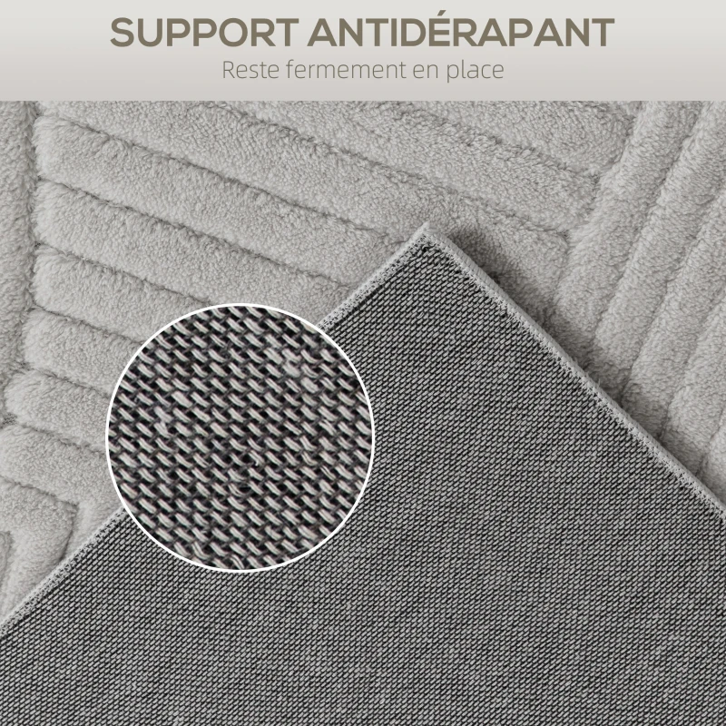 HOMCOM Tapis salon 160 x 120 cm, tapis à poils épais géométrique, moelleux et antidérapant, gris