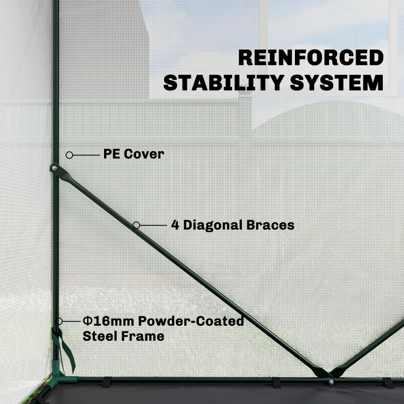 Outsunny Walk-in Greenhouse for Outdoors with Steel Frame, Large Plant House with Roll-up Door and PE Ground Cover, White