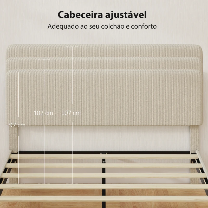 HOMCOM Cama 160x200 cm com Cabeceira Ajustável Estofada em Bombazina Ripas de Madeira Montagem Fácil Cinza Claro