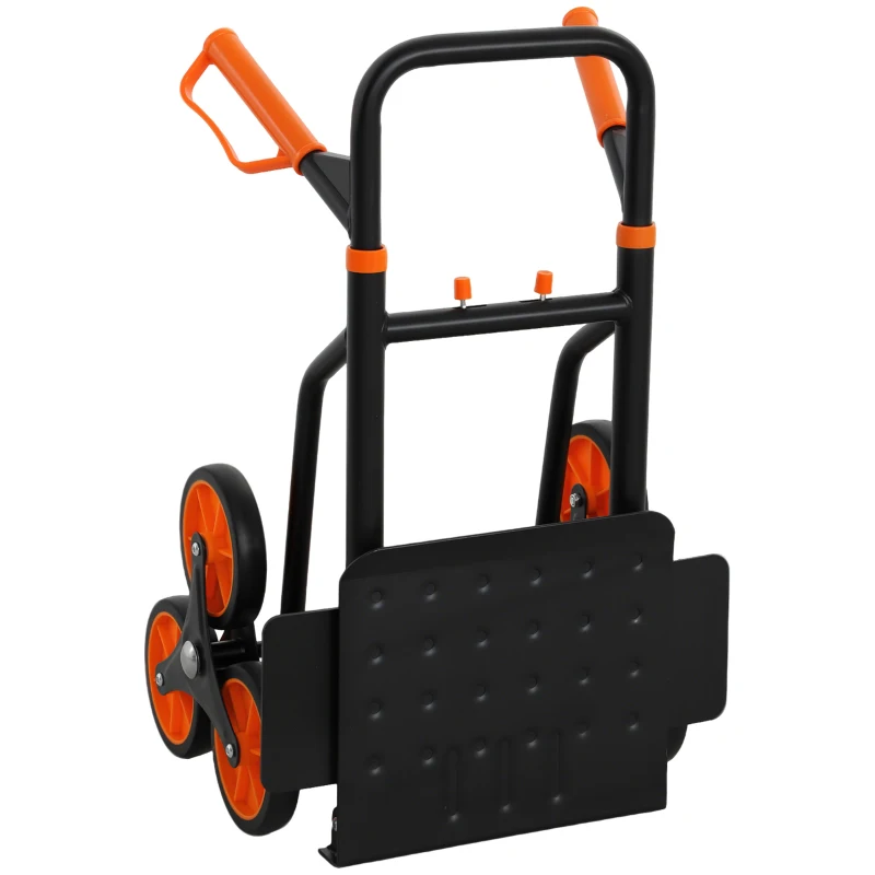 DURHAND Carrello Portapacchi per Scale 6 Ruote, Pieghevole, Portata 120kg, in Acciaio, per Trasloco, Giardinaggio, Arancione