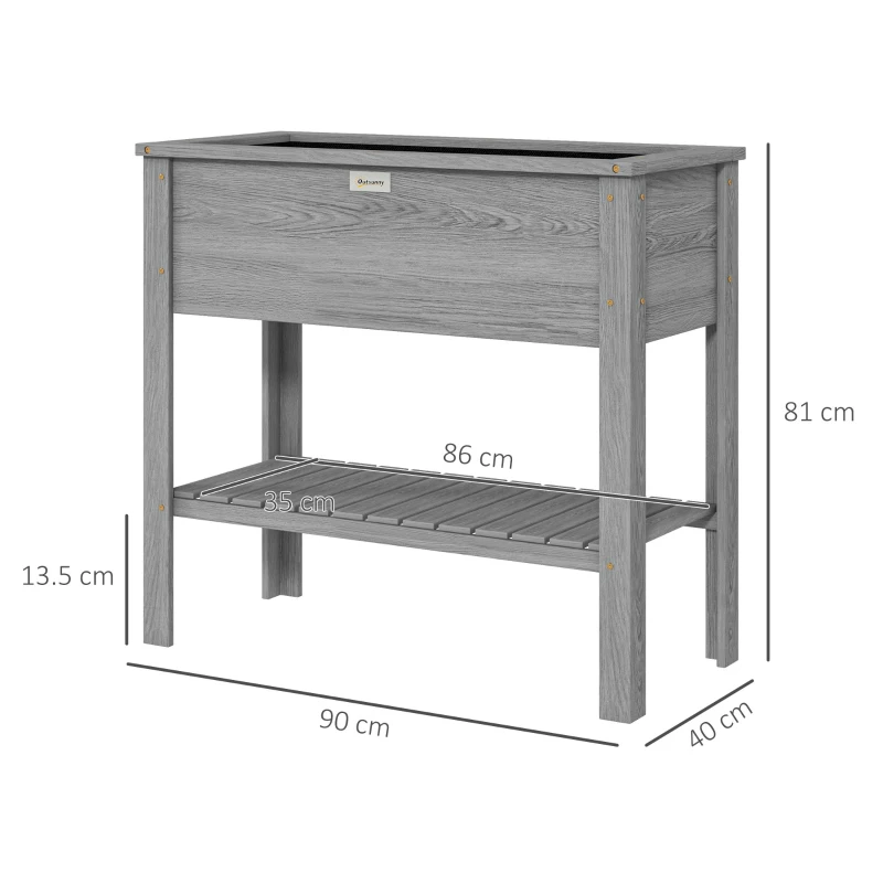 Outsunny Wooden Raised Garden Bed, Elevated Planter Box with Storage Shelf and Drainage Holes, Raised Planter with Legs, Grey